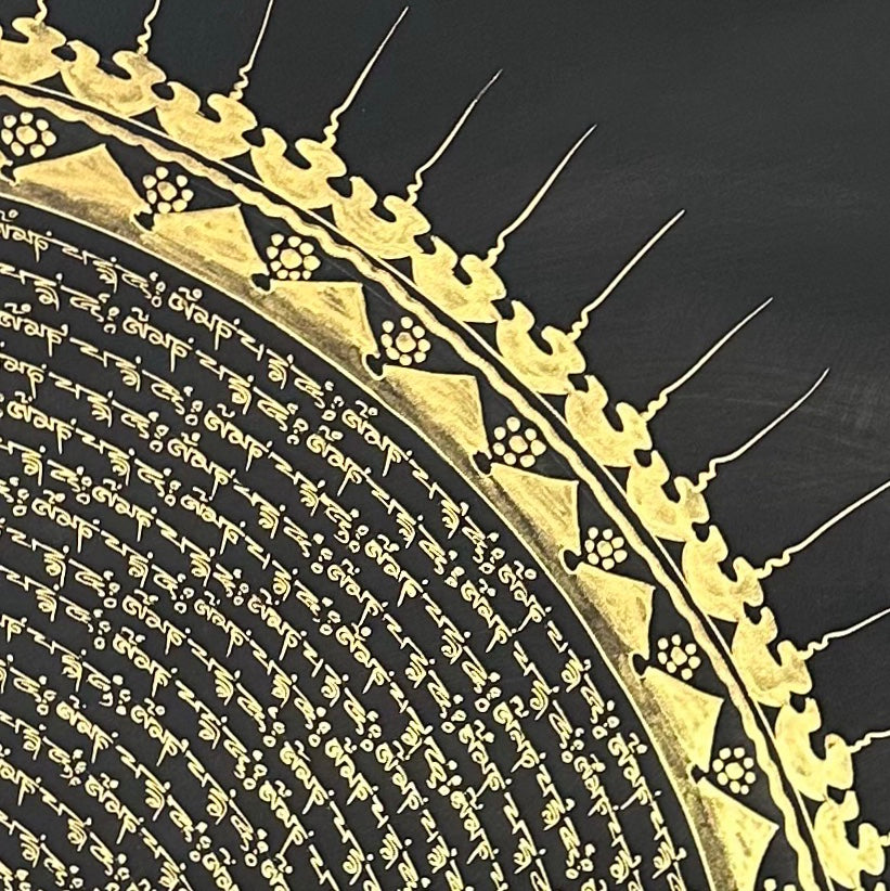 Mantra Mandala thangka, detail: top-right corner