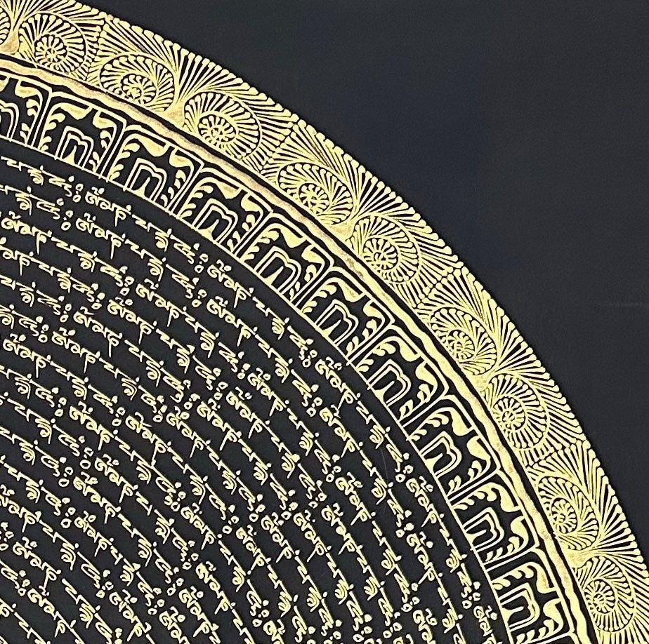 Mantra Mandala thangka, detail: top-right corner