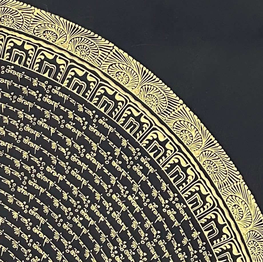 Mantra Mandala thangka, detail: top-right corner