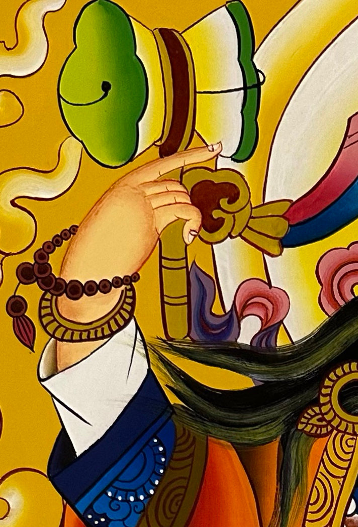 Padmasambhava thangka, detail: top-left corner