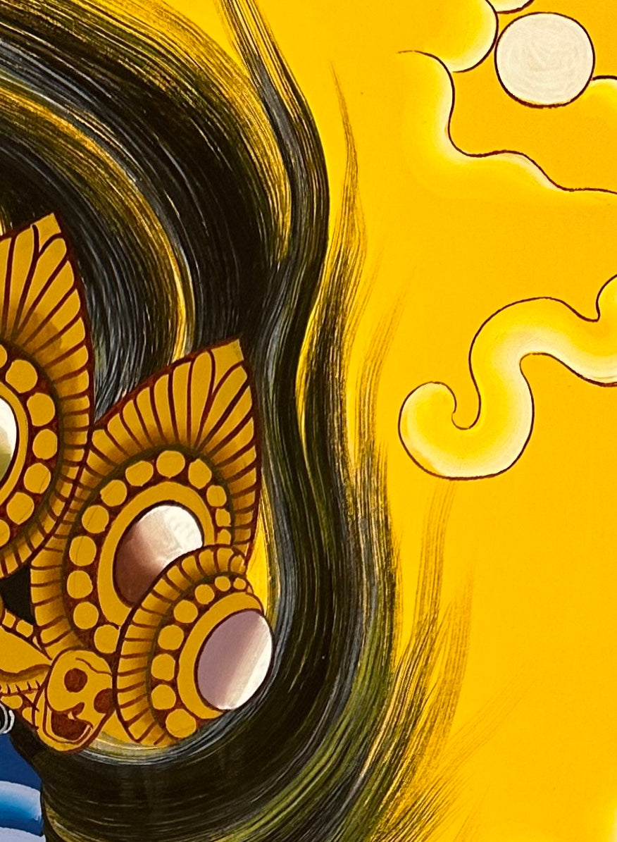 Mahakala thangka, detail: top-right corner