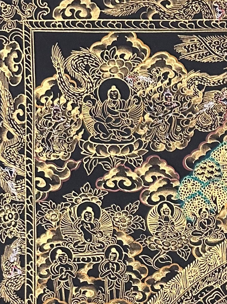 Buddha Mandala thangka, detail: top-left corner