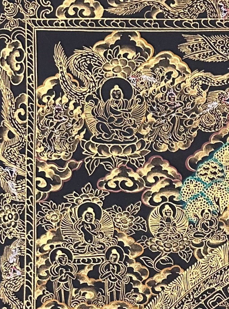 Buddha Mandala thangka, detail: top-left corner