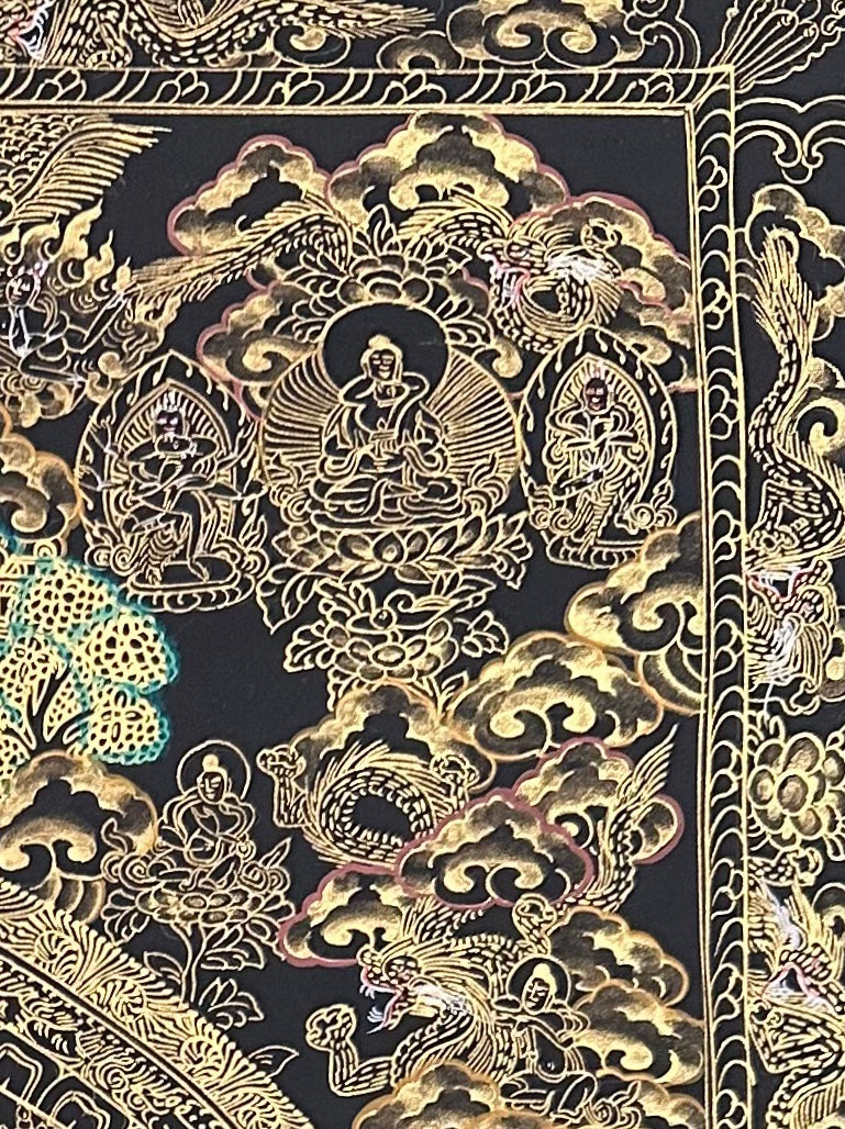 Buddha Mandala thangka, detail: top-right corner