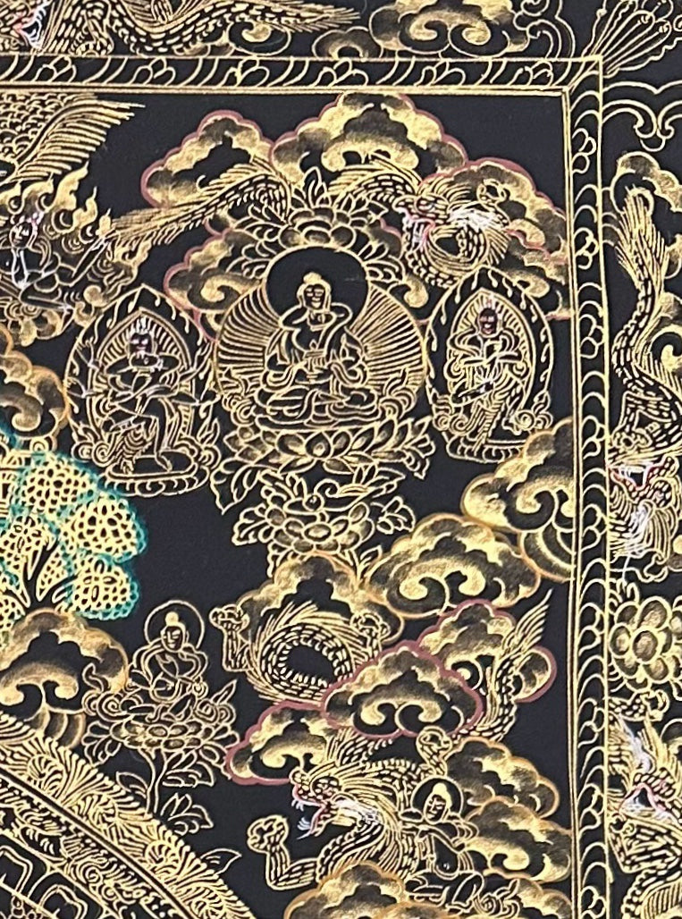 Buddha Mandala thangka, detail: top-right corner