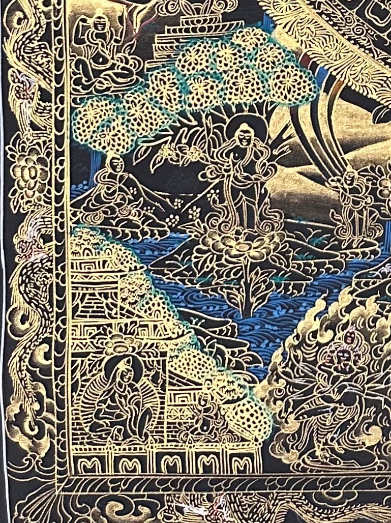 Buddha Mandala thangka, detail: bottom-left corner