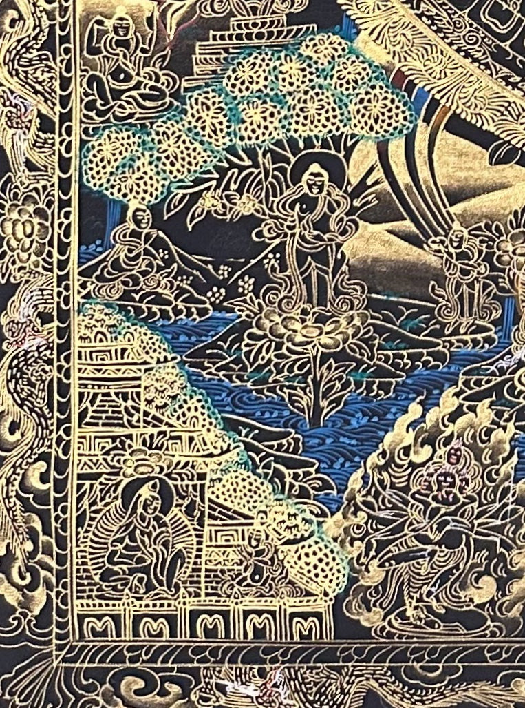 Buddha Mandala thangka, detail: bottom-left corner