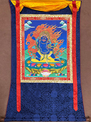 Vajrapani Thangka in Silk Brocade – 45×60 cm, Classic Grade