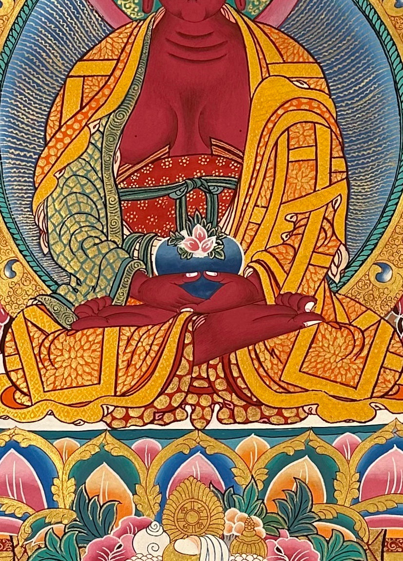 Amitabha Buddha thangka, detail: centre