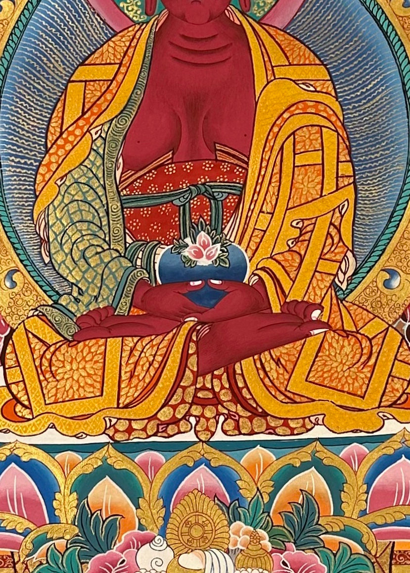 Amitabha Buddha thangka, detail: centre
