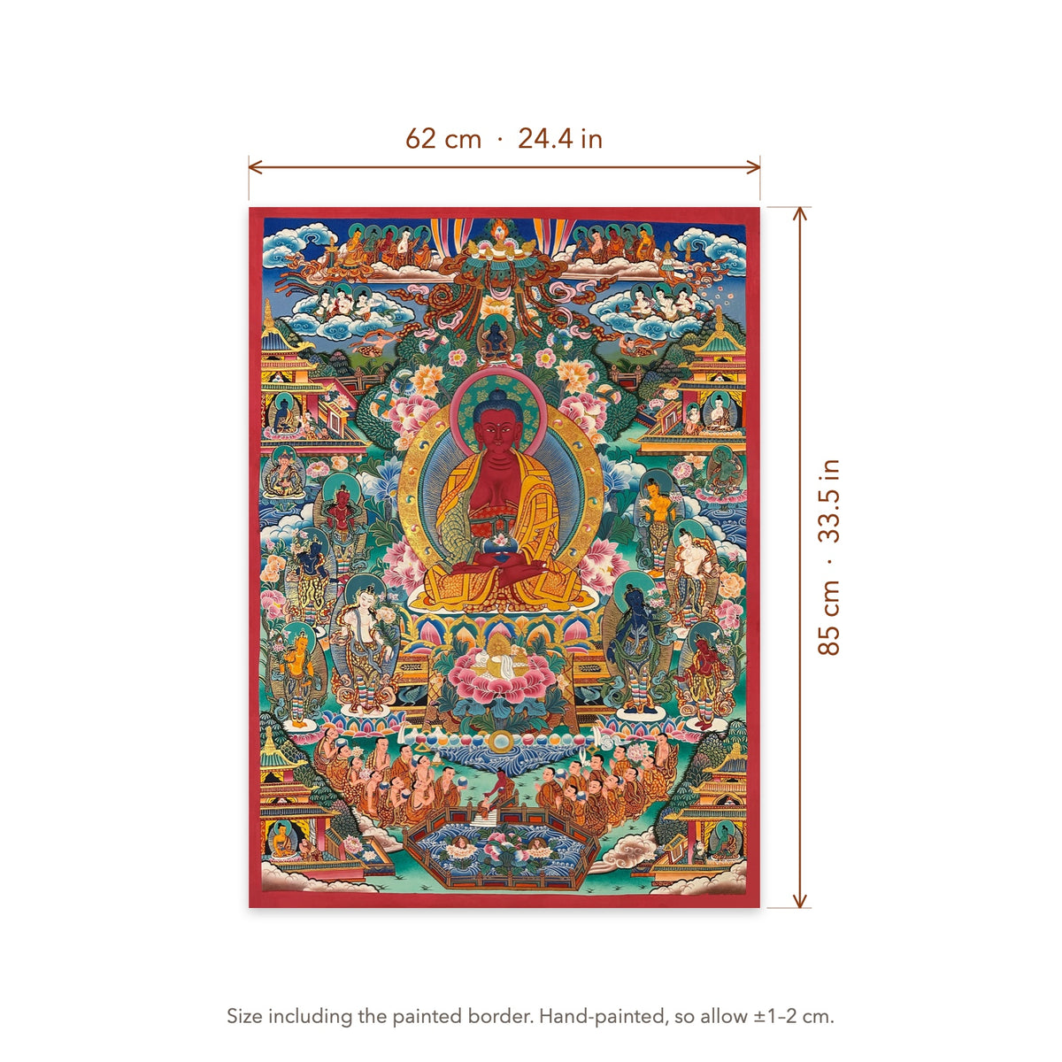 Size diagram: 62 × 85 cm (24.4 × 33.5 in), including the painted border