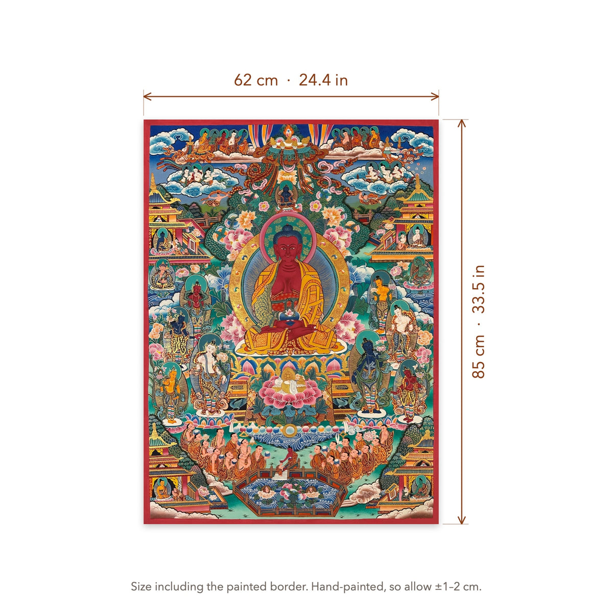 Size diagram: 62 × 85 cm (24.4 × 33.5 in), including the painted border