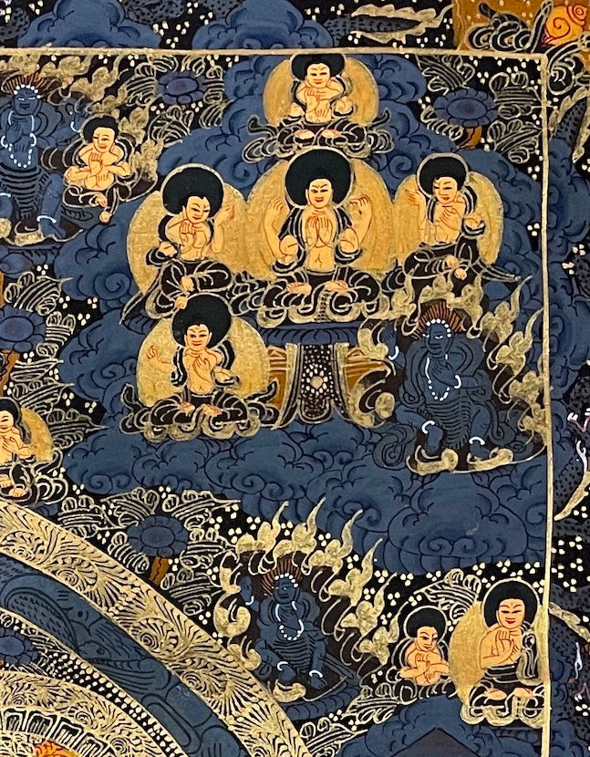 Buddha Mandala thangka, detail: top-right corner