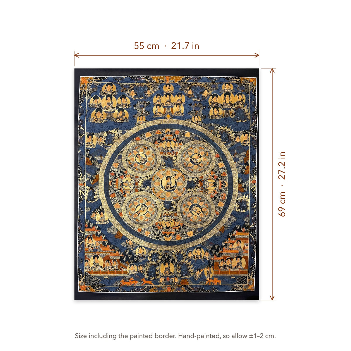 Size diagram: 55 × 69 cm (21.7 × 27.2 in), including the painted border