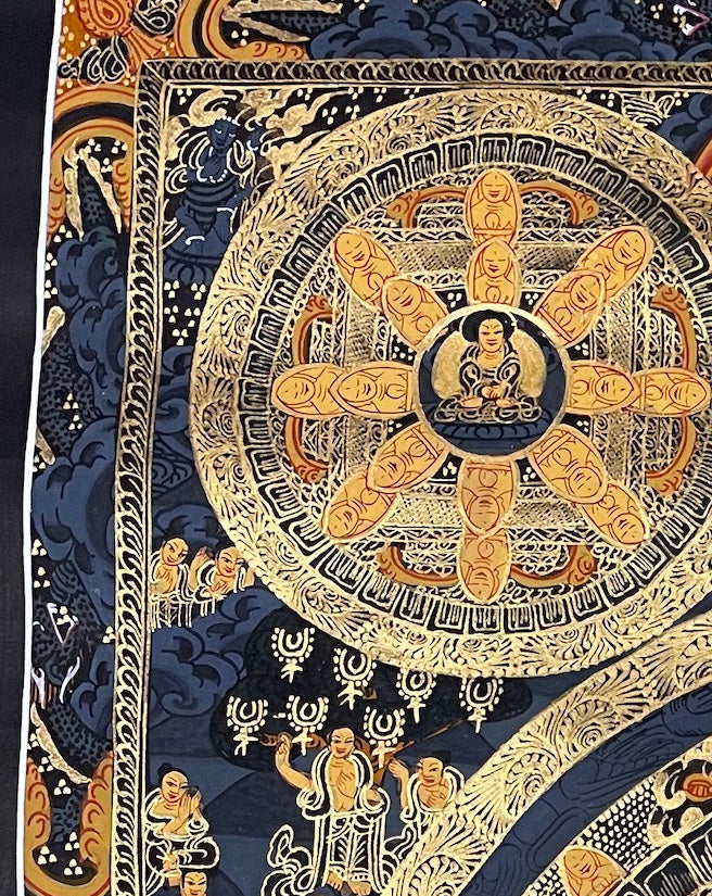 Buddha Mandala thangka, detail: top-left corner