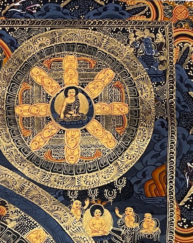 Buddha Mandala thangka, detail: top-right corner