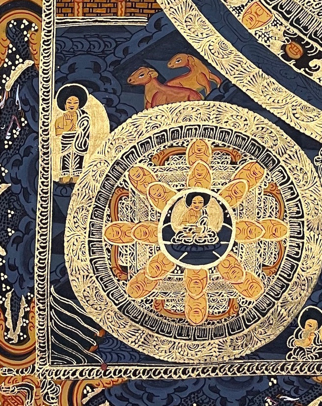 Buddha Mandala thangka, detail: bottom-left corner