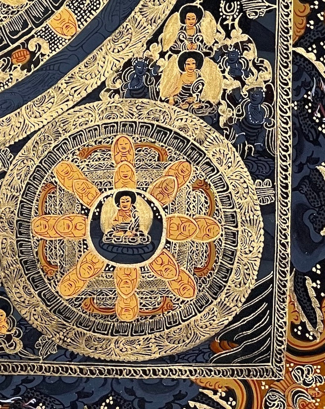 Buddha Mandala thangka, detail: bottom-right corner