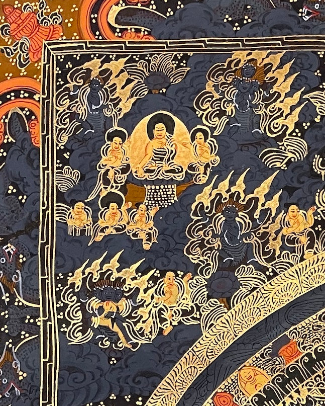 Buddha Mandala thangka, detail: top-left corner