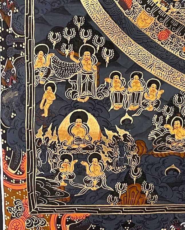Buddha Mandala thangka, detail: bottom-left corner