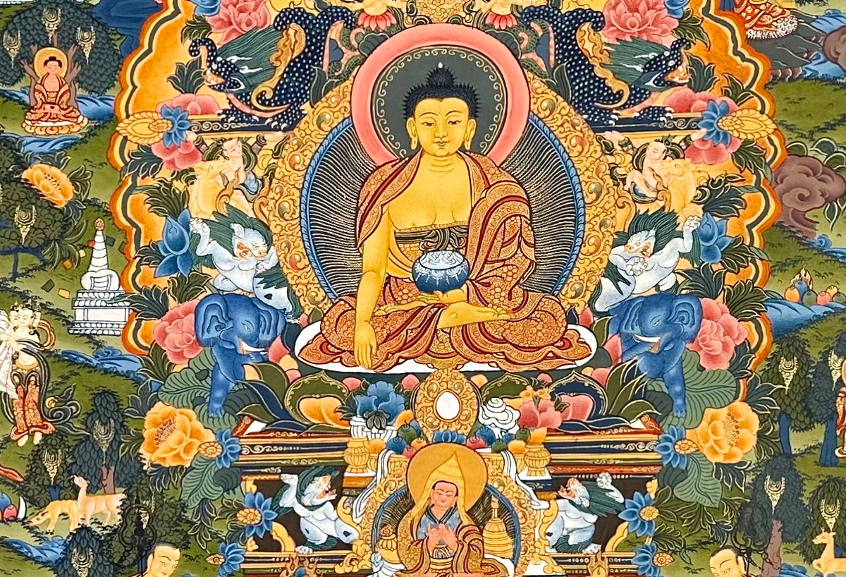 Buddha Life Story thangka, detail: centre