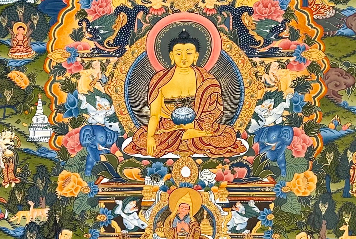 Buddha Life Story thangka, detail: centre