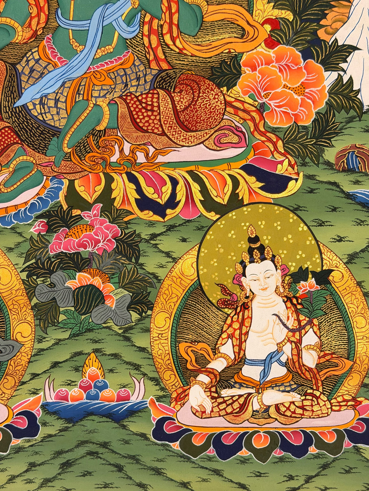 Green Tara thangka, close-up photo 2 of 5