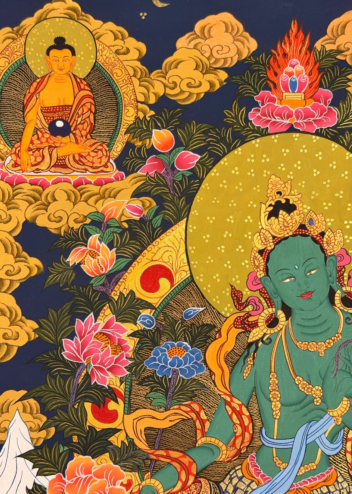 Green Tara thangka, close-up photo 3 of 5