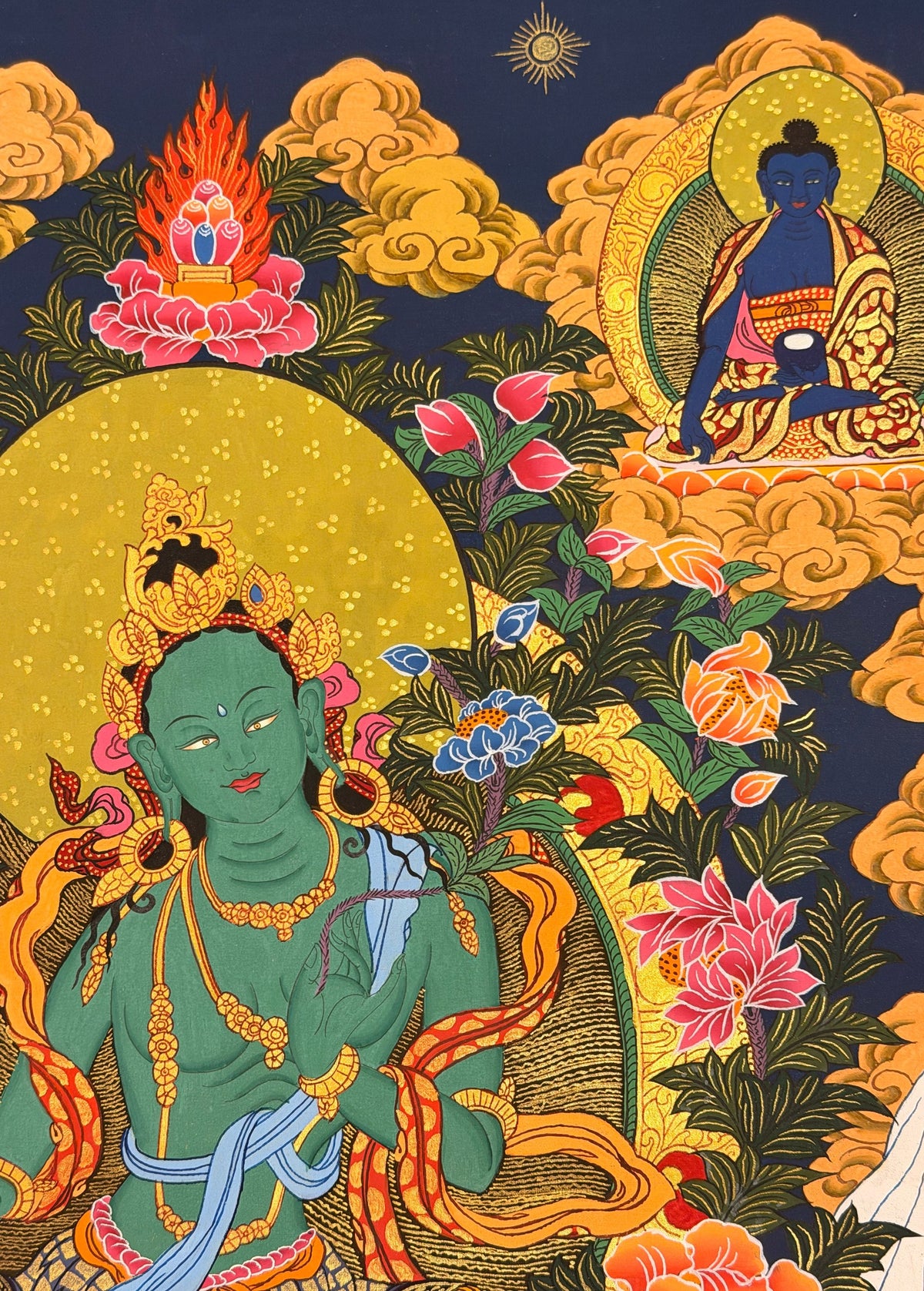 Green Tara thangka, close-up photo 4 of 5