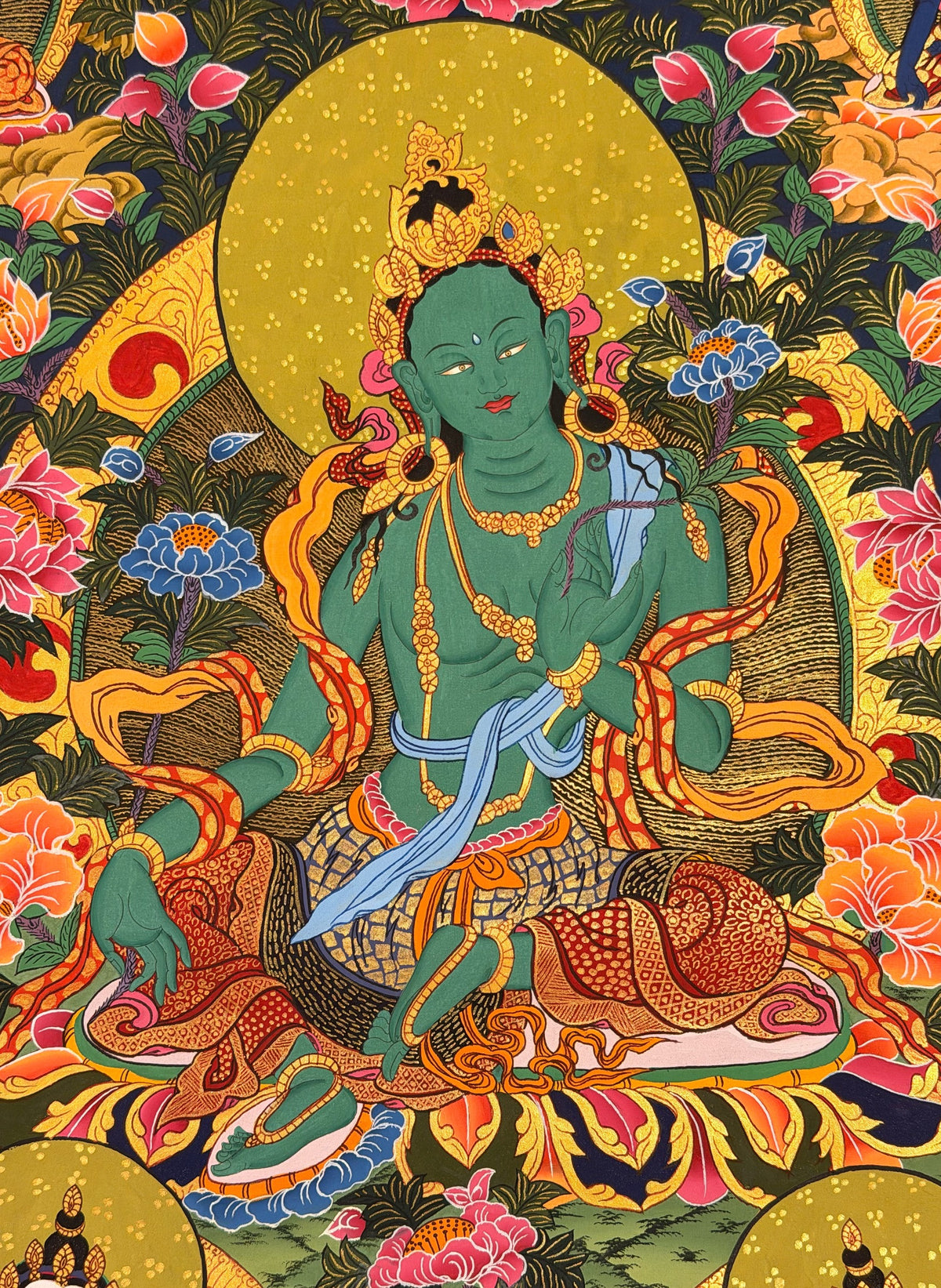 Green Tara thangka, close-up photo 5 of 5