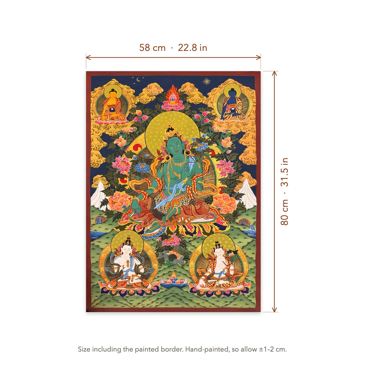 Size diagram: 58 × 80 cm (22.8 × 31.5 in), including the painted border