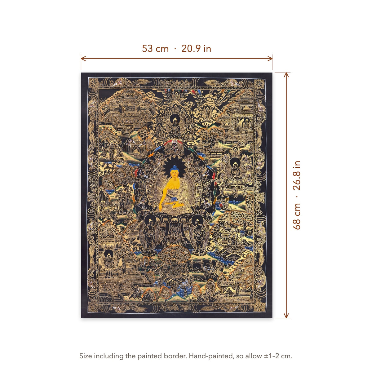 Size diagram: 53 × 68 cm (20.9 × 26.8 in), including the painted border
