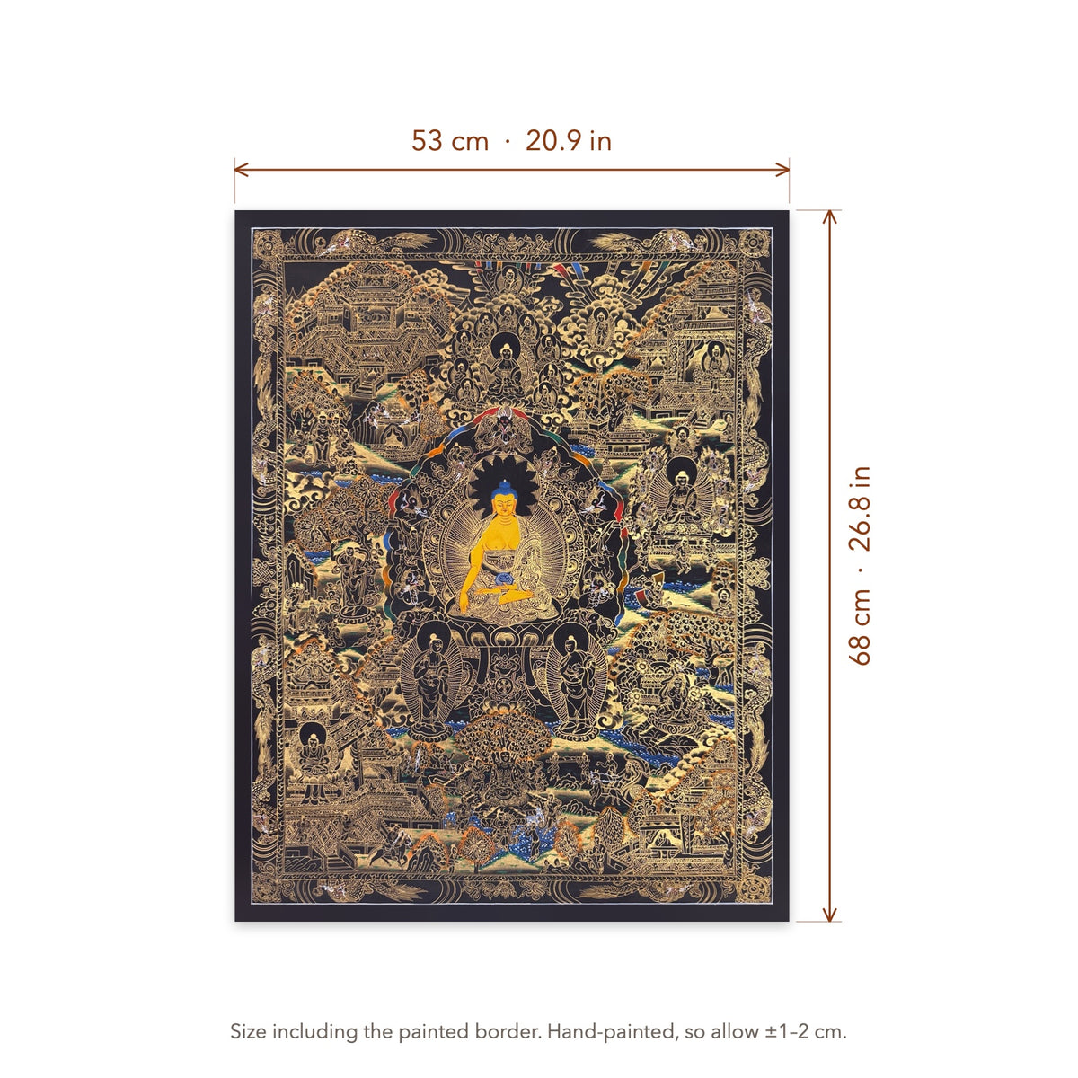 Size diagram: 53 × 68 cm (20.9 × 26.8 in), including the painted border