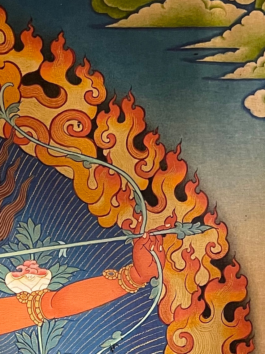 Kurukulla thangka, detail: top-right corner