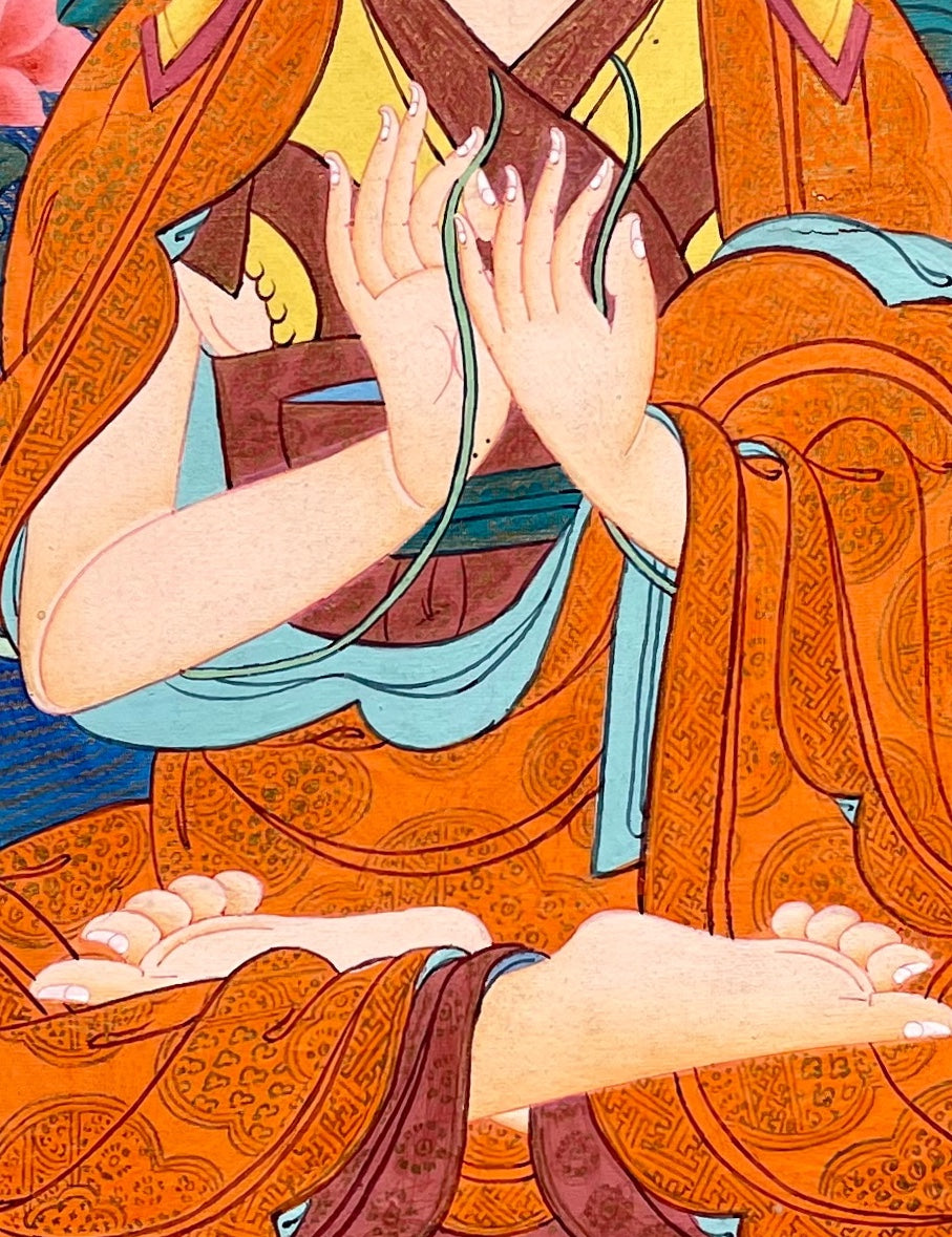 Tsongkhapa thangka, detail: centre