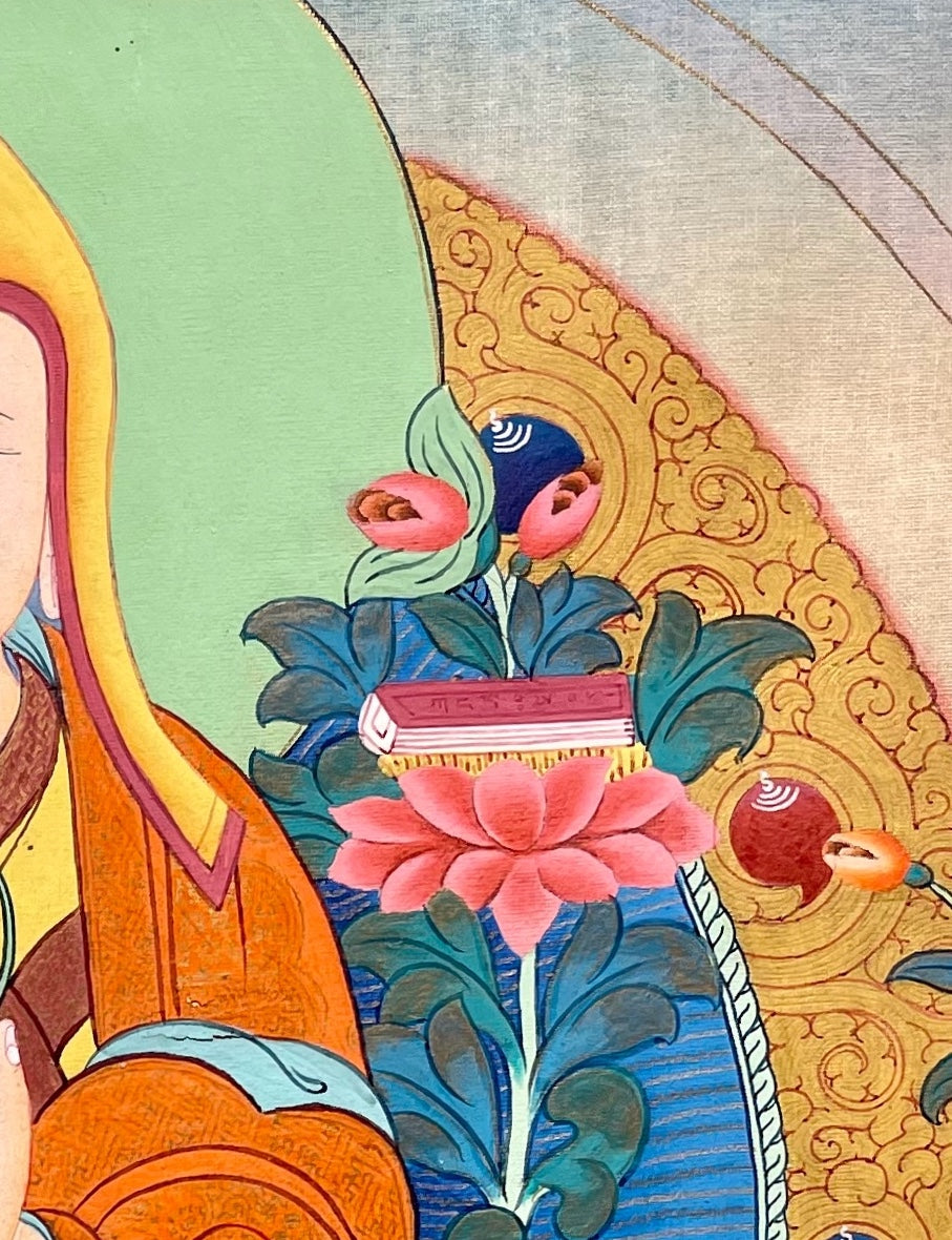 Tsongkhapa thangka, detail: top-right corner