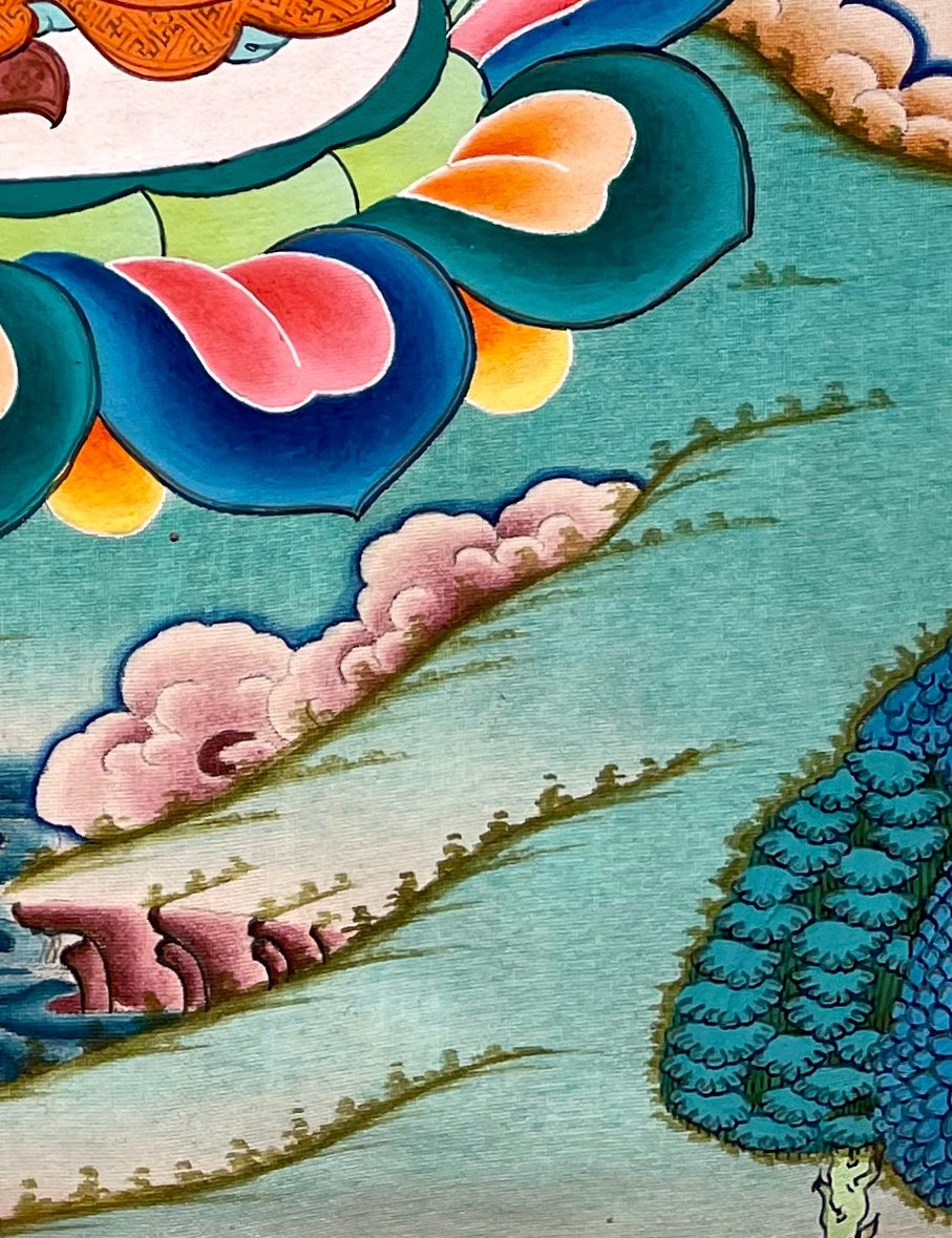 Tsongkhapa thangka, detail: bottom-right corner