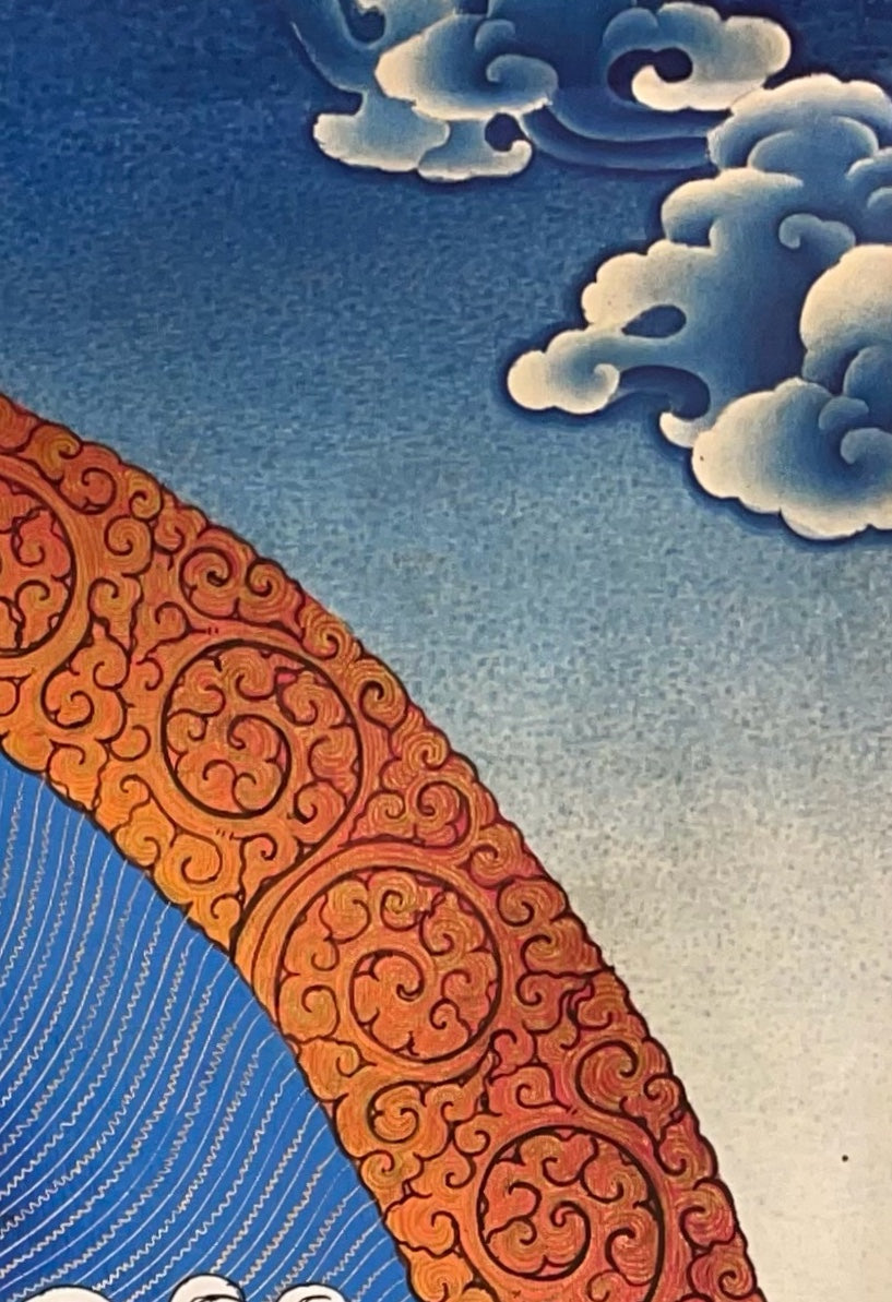 Dorje Phagmo thangka, detail: top-right corner