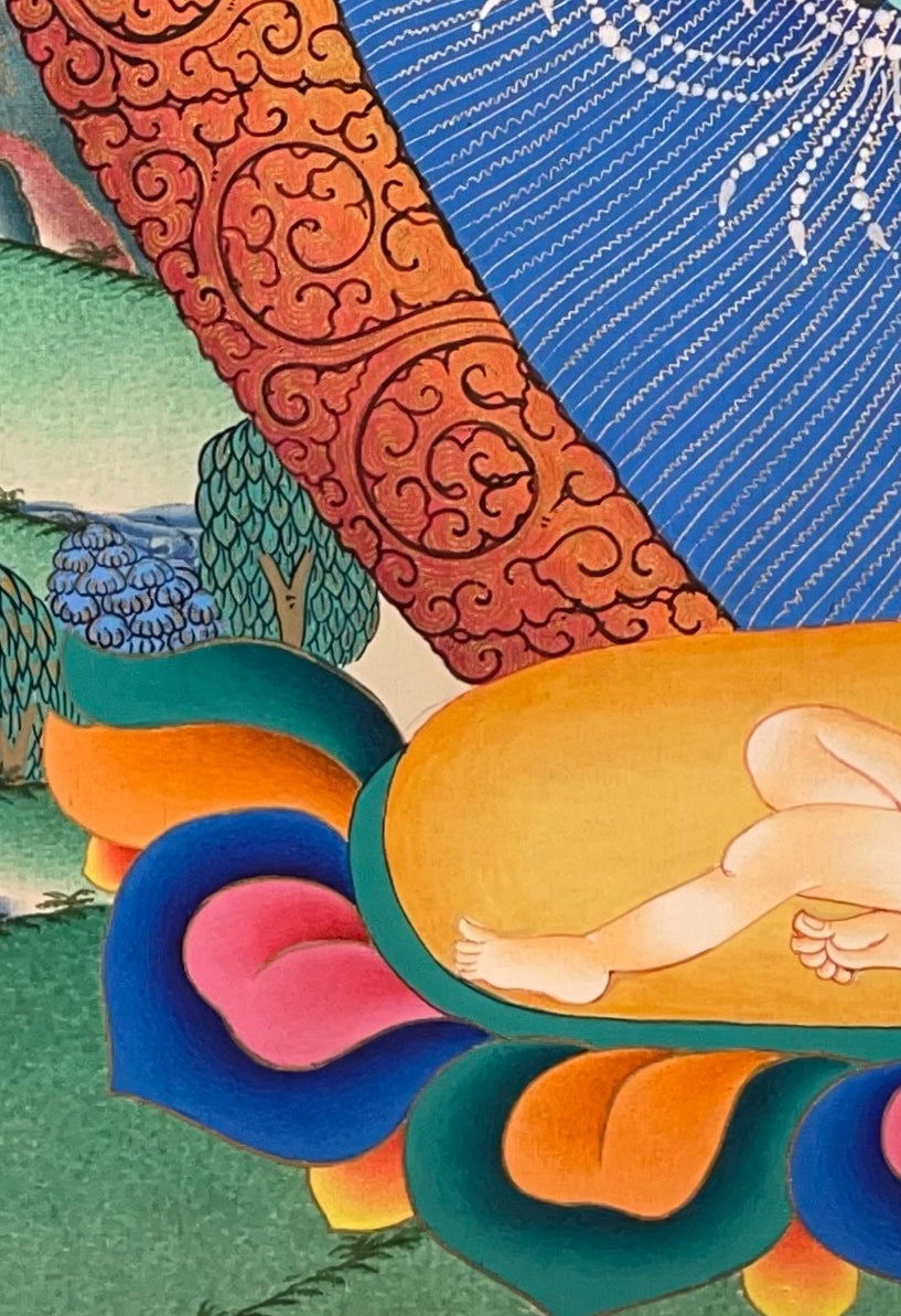 Dorje Phagmo thangka, detail: bottom-left corner