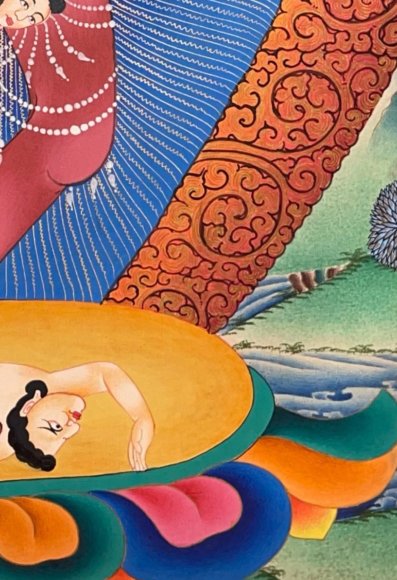 Dorje Phagmo thangka, detail: bottom-right corner