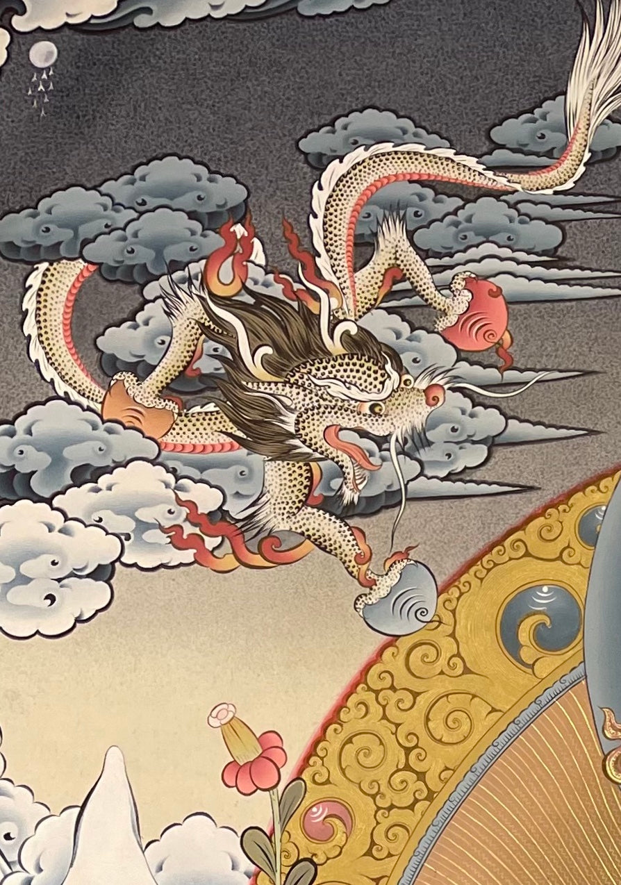 Chenrezig thangka, detail: top-left corner