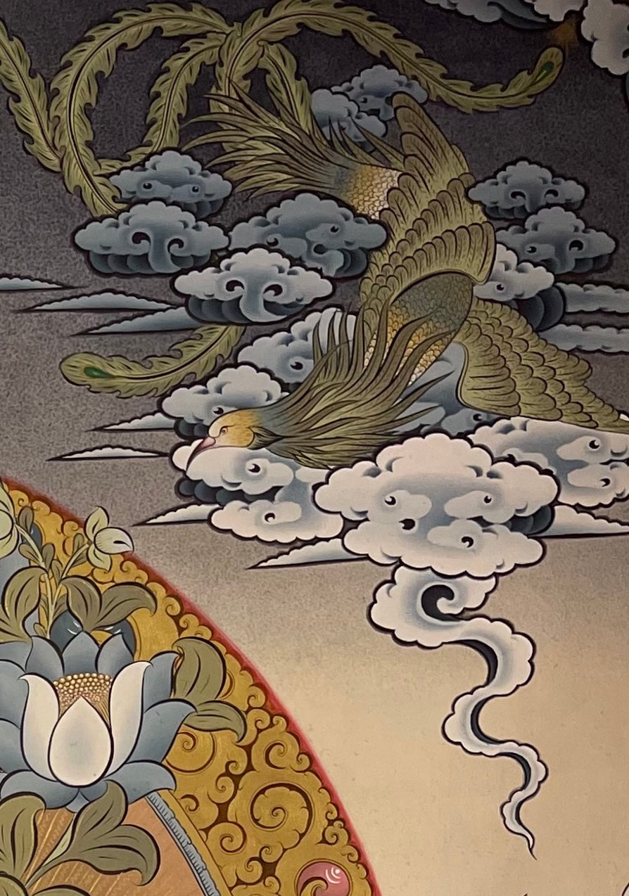 Chenrezig thangka, detail: top-right corner