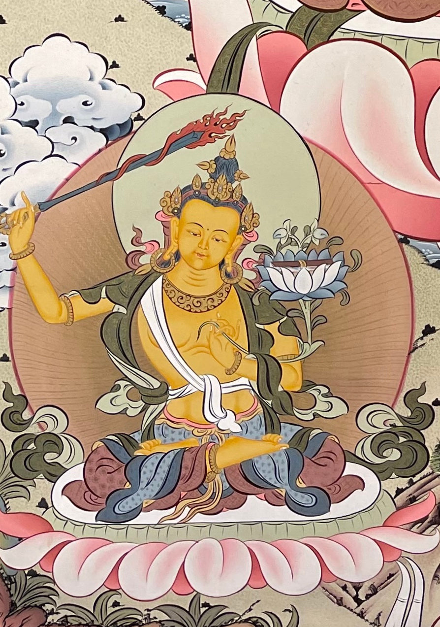 Chenrezig thangka, detail: bottom-left corner