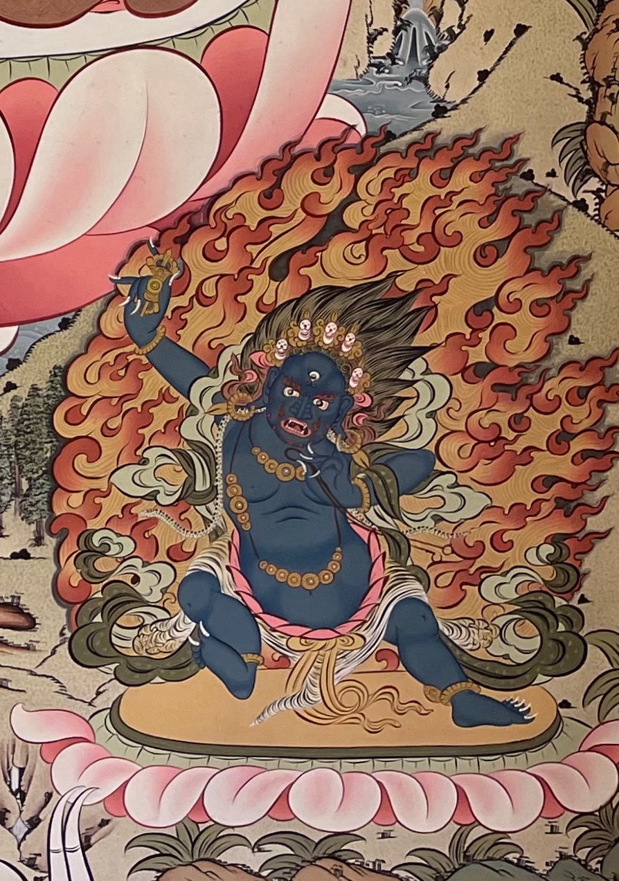 Chenrezig thangka, detail: bottom-right corner