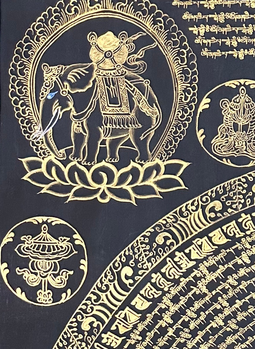 Mantra Mandala thangka, detail: top-left corner