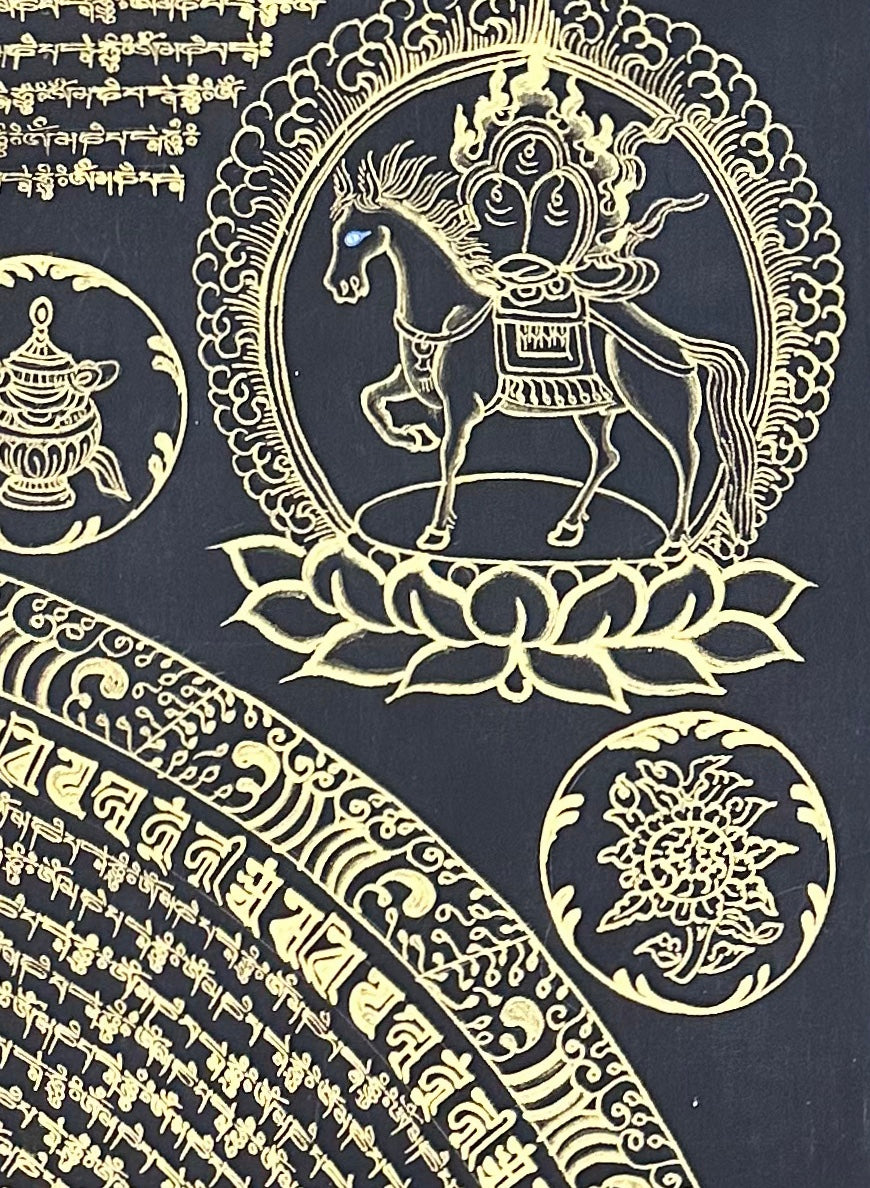 Mantra Mandala thangka, detail: top-right corner