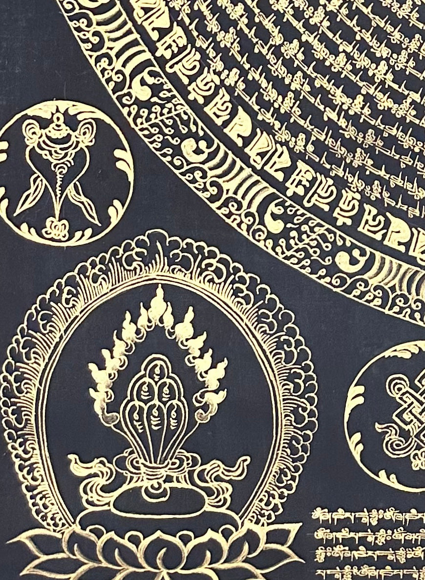 Mantra Mandala thangka, detail: bottom-left corner