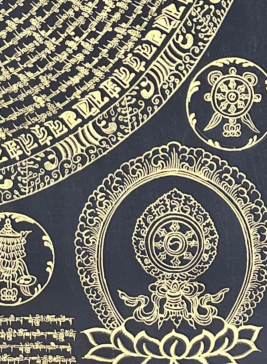Mantra Mandala thangka, detail: bottom-right corner