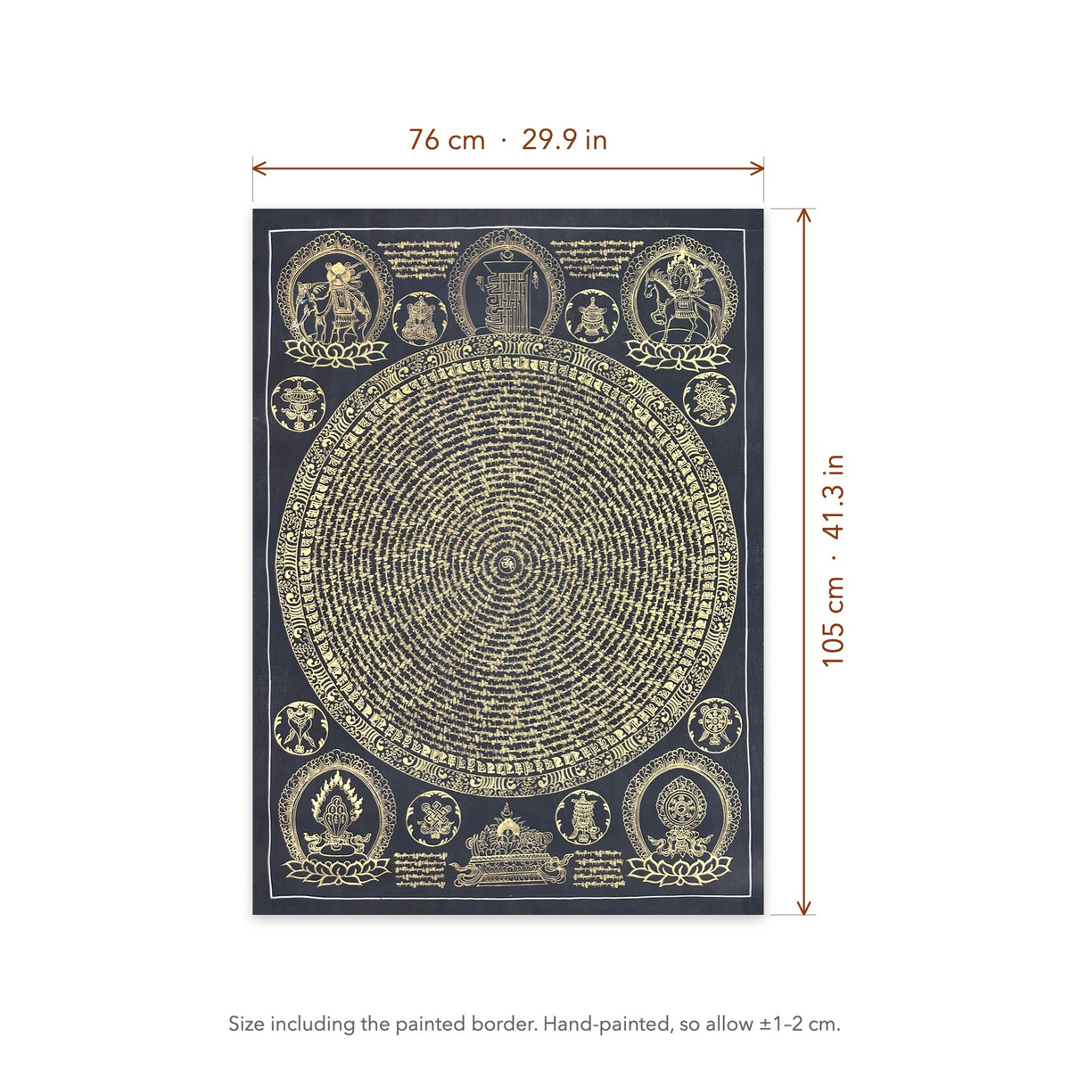 Size diagram: 76 × 105 cm (29.9 × 41.3 in), including the painted border
