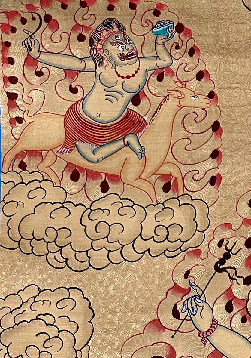 Palden Lhamo thangka, detail: top-left corner